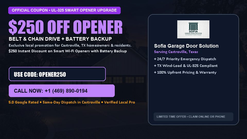 Sofia Garage Door Solution $250 OFF Premium LiftMaster Opener Installation in Castroville, TX